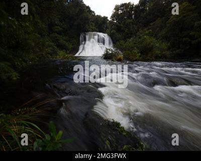 Photo de longue exposition de la chute d'eau d'Aniwaniwa Falls près du lac Waikaremoana dans le parc national de te Urewera Hawkes Bay Île du Nord Nouvelle-Zélande Banque D'Images