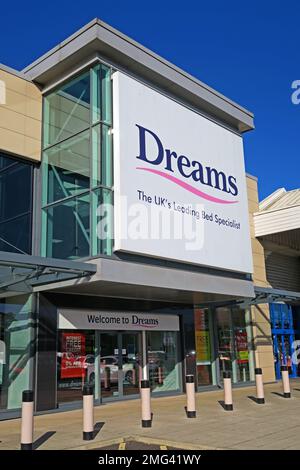 Dreams, JunctionNINE Retail Park, Warrington, Cheshire, Angleterre, ROYAUME-UNI, WA2 8TW Banque D'Images