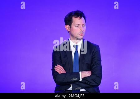 Paris, France. 24th janvier 2023. Bruno Retailleau lors de la présentation de la nouvelle équipe de direction du parti de droite français les Républicains, à Paris, en France, sur 24 janvier 2023. Crédit : Victor Joly/Alamy Live News Banque D'Images