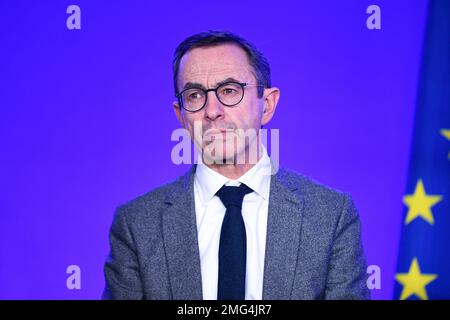 Paris, France. 24th janvier 2023. Bruno Retailleau lors de la présentation de la nouvelle équipe de direction du parti de droite français les Républicains, à Paris, en France, sur 24 janvier 2023. Crédit : Victor Joly/Alamy Live News Banque D'Images