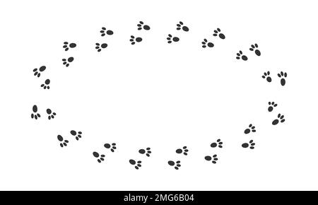 Cadre à ellipse avec de jolis imprimés de lapin, des marches de pieds de lièvre, des silhouettes de patte de lapin. Carte de vœux ou cadre photo pour la Saint-Valentin ou Pâques. Illustration graphique vectorielle Illustration de Vecteur