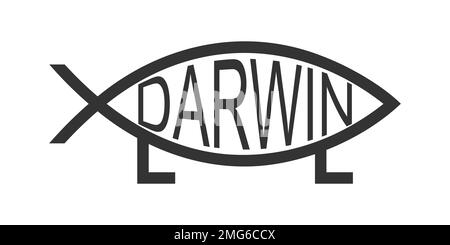 Icône de poisson Darwin isolée sur fond blanc. Variation du symbole Ichthys. Parodie de poisson de Jésus. Concept de création évolutive. Illustration graphique vectorielle. Illustration de Vecteur