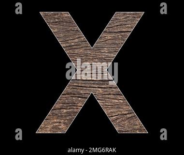 Lettre majuscule X de l'alphabet - texture rustique du cortex de l'arbre Banque D'Images