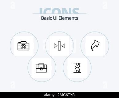 Interface utilisateur de base éléments Line Icon Pack 5 Icon Design. déplacer. flèche. verre. horloge. heure Illustration de Vecteur
