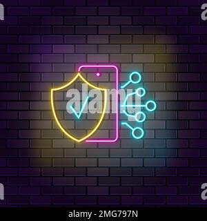 Connexion, réseau, protection icône de vecteur néon sur fond de mur sombre. Neon Connection, réseau, icône de vecteur de protection Illustration de Vecteur