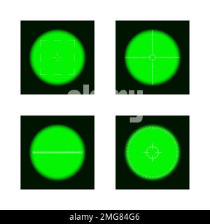 Ensemble de vision monoculaire, télescope, périscope avec échelles et fond chromique. Outil visuel d'armée, d'explorateur, de chasseur ou de joueur pour l'espionnage, la grossissement, l'exploration, l'investigation. Illustration vectorielle Illustration de Vecteur
