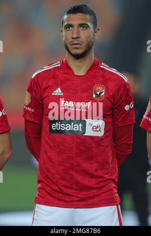 EGYPTE, LE CAIRE, 24 janvier 2023 - Rami Rabia d'Al Ahly SC regarde pendant le match de la Premier League en Egypte entre Al Ahly SC et la Banque nationale d'Egypte Banque D'Images