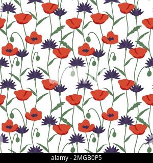 Motif vectoriel de coquelicots et de fleurs de maïs sans couture Illustration de Vecteur