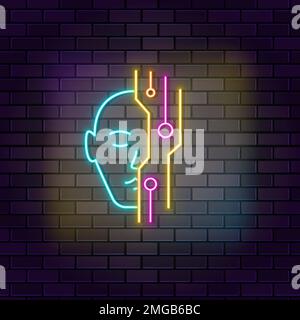 Ai, artificiel, génie néon vecteur icône sur fond de mur sombre. Néon ai, artificiel, icône de vecteur d'ingénierie Illustration de Vecteur
