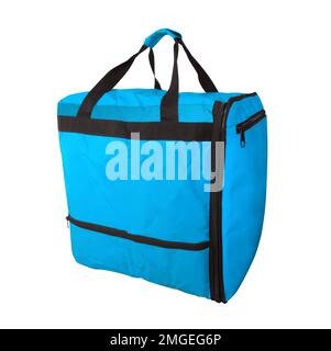 Refroidisseur de sac bleu pour le transport et le stockage de produits isolés sur fond blanc avec passe-cheveux Banque D'Images
