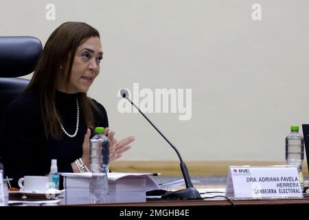 Non exclusif: 25 janvier 2023, Mexico, Mexique: Le conseiller électoral de l'Institut électoral national du Mexique, Adriana Favela à l'agenc Banque D'Images