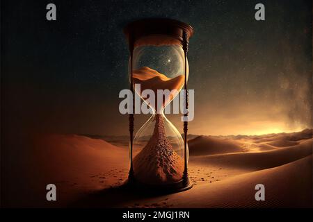 Randonneur en désert de sable. Heure du lever. Banque D'Images