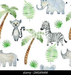 Avec motif transparent aquarelle animaux dessinés à la main. Fond d'exotiques pour le tissu, papier d'emballage , etc Banque D'Images