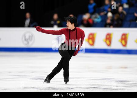 Adam SIAO HIM FA (FRA), au cours du programme Men Short, aux Championnats européens de patinage artistique 2023 de l'UIP, à Espoo Metro Areena, on 25 janvier 2023, à Espoo, Finlande. (Photo de Raniero Corbelletti/AFLO) Banque D'Images