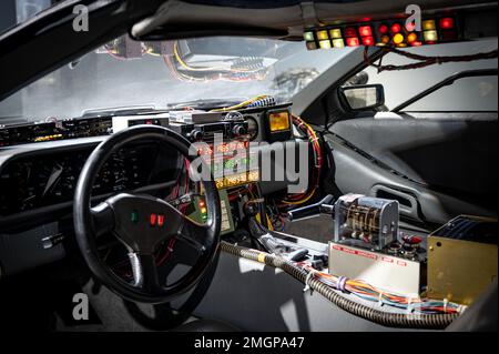 Intérieur de la DMC DeLorean du film à l'avenir Banque D'Images