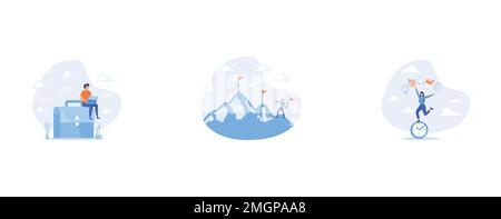 Expérience de travail, ambition de réussite et atteindre l'objectif, multitâche ou gestion du temps professionnel, définir l'illustration moderne à vecteur plat Illustration de Vecteur