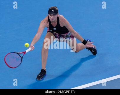 Melbourne, Australie. 26th janvier 2023. Elena Rybakina, du Kazakhstan, est en compétition lors du match sémifinal féminin contre Victoria Azarenka, du Bélarus, à l'Open d'Australie à Melbourne Park, à Melbourne, en Australie, le 26 janvier 2023. Credit: Hu Jingchen/Xinhua/Alay Live News Banque D'Images