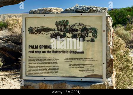 Panneau interprétatif à la station de Palm Spring Butterield Stageline oasis, Anza Borrego Desert Park, Californie, États-Unis Banque D'Images