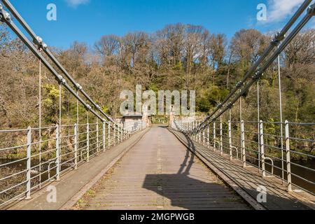 Le monument historique classé et classé de catégorie II* de Whorlton suspension Bridge over the River Tees, comté de Durham, Royaume-Uni Banque D'Images