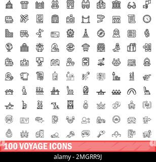 ensemble de 100 icônes de voyage. Illustration de 100 icônes de voyage ensemble de vecteurs isolés sur fond blanc Illustration de Vecteur
