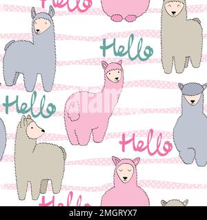 Hand drawn vector seamless pattern avec les lamas Illustration de Vecteur