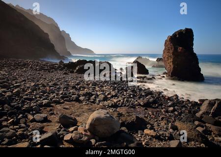 Playa del Trigo (plage del Trigo) près d'Alojera, la Gomera, îles Canaries, Espagne. Un sentier de randonnée au départ d'Alojera mène à cette plage. Banque D'Images