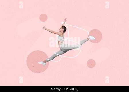 Creative photo 3D collage art poster de drôle sportive femme entraînement sport gym profiter de passe-temps isolé sur le fond de peinture Banque D'Images