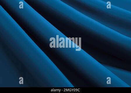 La texture d'un tissu élégant et lisse de soie, bleu satiné avec des plis et des vagues. Matériau élégant avec plis et bosses Banque D'Images