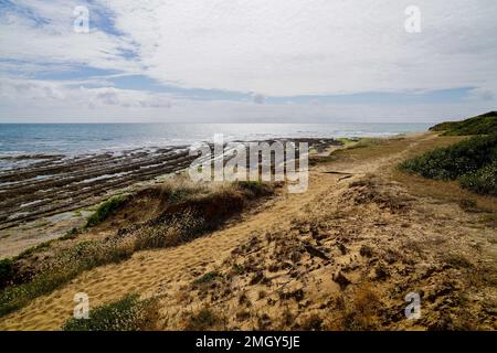 Sentier accès dune plage de sable basse marée dans Talmont vendee océan atlantique France Banque D'Images