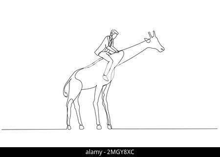 Dessin d'homme d'affaires circonscription girafe concept de chef d'entreprise prêt à atteindre un niveau plus élevé. Style de dessin au trait continu Illustration de Vecteur