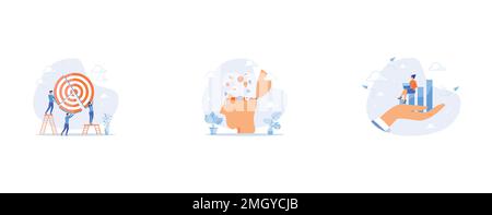 Objectif de l'équipe pour réussir ensemble, mauvaise attitude de pensée négative cause de l'échec ou de la peur, croissance de carrière ou graphique de gain financier, définir le vecteur m plat Illustration de Vecteur