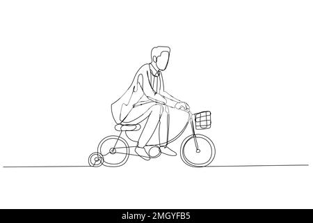 Dessin de l'homme d'affaires pratique de l'équitation vélo d'enfant avec roues d'entraînement concept de la pratique de l'entraînement pour le succès. Style de dessin au trait continu unique Illustration de Vecteur