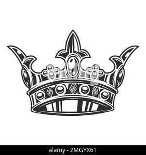 Vecteur d'illustration Crown isolé sur fond blanc. Couronne couronnante vintage, couronne reine ou roi élégante tirée. Symboles du couronnement impérial royal Illustration de Vecteur