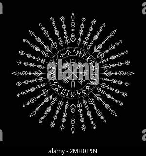 Les symboles viking blancs scandinaves encerclent Illustration de Vecteur