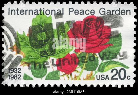 États-Unis - VERS 1982 : un timbre imprimé aux États-Unis montre les Roses, International Peace Garden issue, vers 1982 Banque D'Images