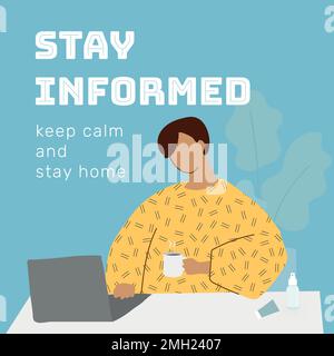 Restez informé et restez à la maison covid-9 vecteur de sensibilisation Illustration de Vecteur