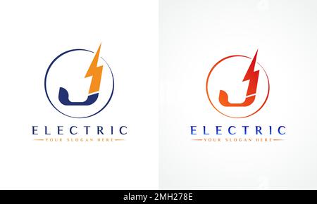 Logo J Letter avec Lightning Thunder Bolt Vector Design. Illustration du vecteur du logo lettre J du boulon électrique. Illustration de Vecteur