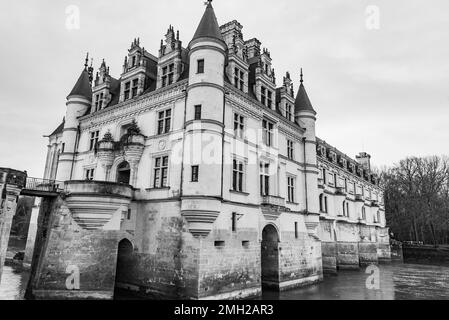 Chenonceau, France - Déc 29 2022： le beau jardin du château de Chenonceau en France Banque D'Images