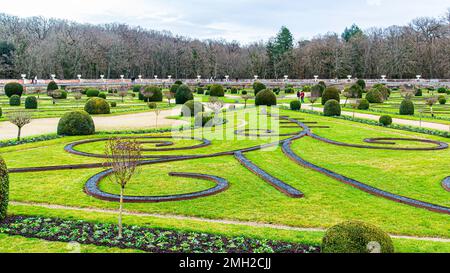 Chenonceau, France - Déc 29 2022： le beau jardin du château de Chenonceau en France Banque D'Images