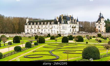 Chenonceau, France - Déc 29 2022： le beau jardin du château de Chenonceau en France Banque D'Images