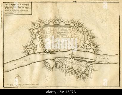 Europa, Deutschland, Hessen , Francfort-sur-le-main, Plan von Frankfurt : ' Francfort sur le main ville Impériale d' Allemagne ... ' , Kupferstich aus ' Introduction a la fortification ' von Nicolas de fer, Paris, UM 1700 . / Europe, Allemagne, Hesse, Francfort-sur-le-main, carte de Franfurt : ' Francfort-sur-le-main ville Impériale d' Allemagne .. ' , Gravure de copperplate de : ' Introduction a la fortification ', par Nicolas de fer, Paris, vers 1700 . Banque D'Images