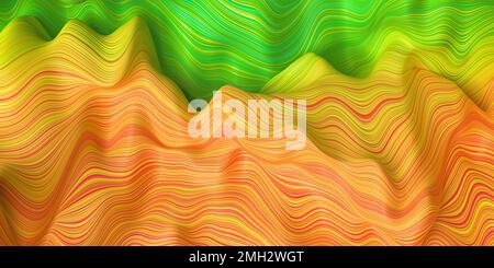 Forme ondulée structurée et incurvée multicolore dans des tons orange et vert. Banque D'Images