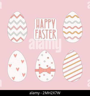 Ensemble d'œufs de Pâques à la texture grunge. Illustration vectorielle pour carte de vœux, bannière. Illustration de Vecteur