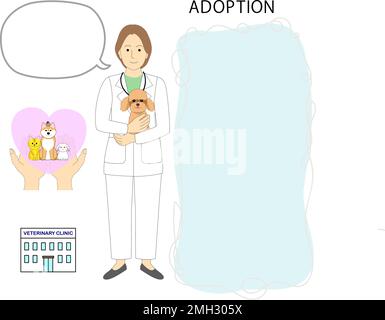 Femme médecin, vétérinaire tenant le jouet coolé avec les icônes de l'adoption d'animal Banque D'Images