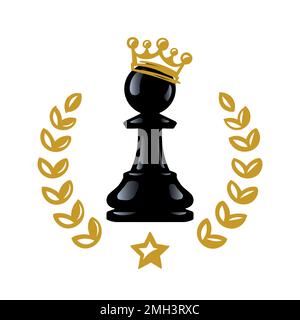 Le pion d'échecs est devenu roi. Le pion d'échecs est couronné d'une couronne. Illustration vectorielle isolée sur fond blanc. SPE 10 Illustration de Vecteur