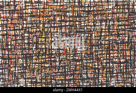 Rayures noires sur le terrain dans un motif de couleurs abstrait et avant-gardiste de style africain. Banque D'Images