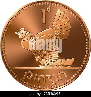 Irish Money pièce d'or pré-décimale Penny avec Hen et Chicks au verso Illustration de Vecteur