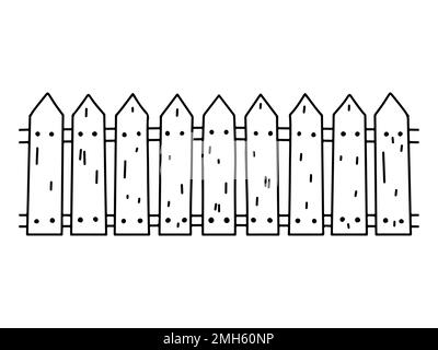 Clôture en bois dessinés à la main, style d'esquisse de caniche. Illustration vectorielle isolée sur fond blanc. Parfait pour la ferme, thèmes joyeuses Pâques Illustration de Vecteur