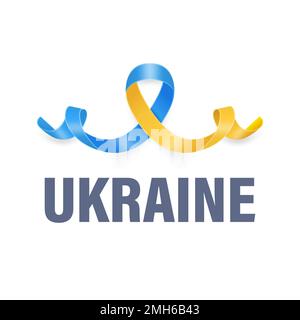 Tenez-vous avec l'Ukraine. Appel anti-guerre avec le petit bol de la paix avec ruban de soie bleu et jaune. Couleurs des drapeaux ukraniens. Lutte, protestation, soutien à l'Ukraine Illustration de Vecteur