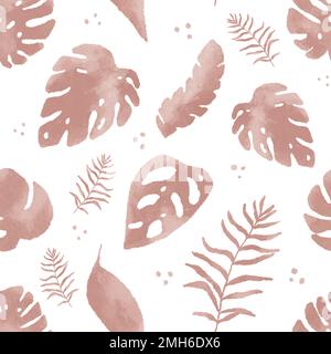 Motif feuilles tropicales sans couture. Illustration de feuilles roses aquarelle Monstera Banque D'Images